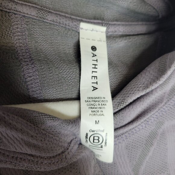 Athleta Women's Medium Running Shirt Top Hood Thumb Holes Gray - Picture 3 of 4